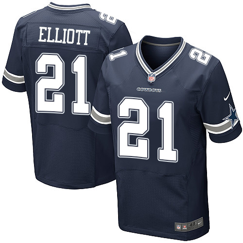 Men's Elite Ezekiel Elliott Nike Jersey Navy Blue Home - #21 NFL Dallas Cowboys